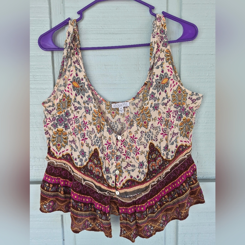 Patrons of Peace Floral Babydoll  Blouse Cream and Purple Fairycore Hippie Boho